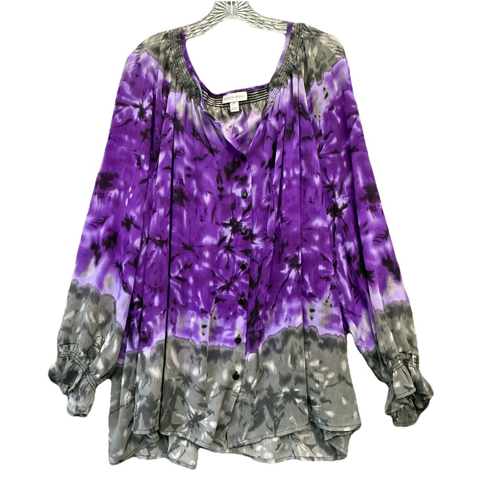 Boho Tunic Women's 3X Artsy Water Color Top Long Ruffle Sleeve Fairy Core Sheer